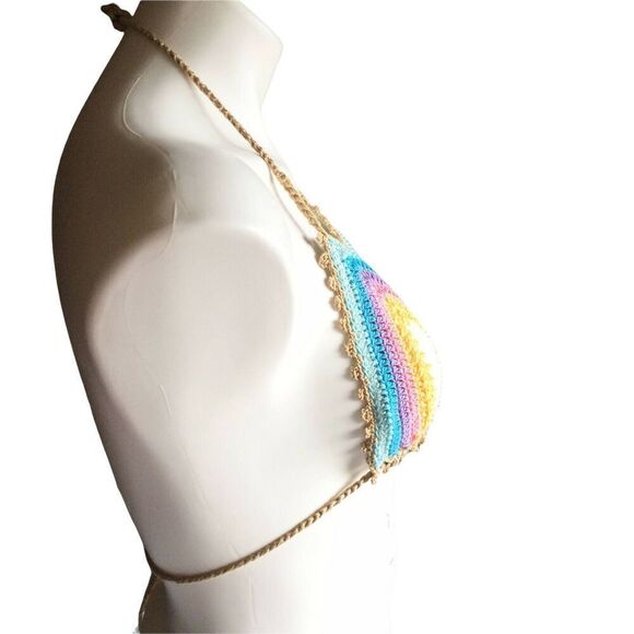 Pilyq Romance Crochet Triangle Halter Bikini Top Womens Size Medium NWT ROM-182R - Picture 2 of 8